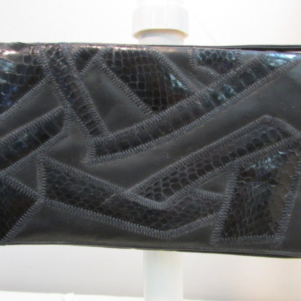 Bags by Varon Black Snake Skin Design Leather Shoulder Bag